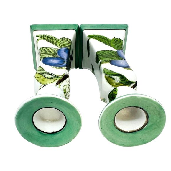 China Trader Tapered Candle Holders Ceramic Blue Plums Pattern 9" Set Of Two - Picture 5 of 7